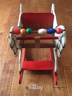 Old Antique Vintage Wooden Rocker Horse Chair With Leather Seat Straps