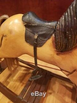 horse rocking tail saddle hair leather 5x24 25x32 wooden
