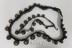 #1 Antique Graduated Horse Sleigh Bells Vintage Brass & Original Leather Strap