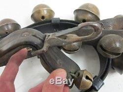#1 Antique Graduated Horse Sleigh Bells Vintage Brass & Original Leather Strap
