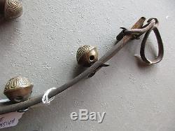 10 Vintage Horse Sleigh Bells, 10 Brass Bells On Leather Harness #chi-00482