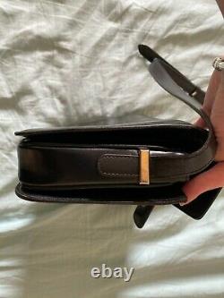 100% Authentic Vintage Celine Black Leather box Shoulder bag with Horse Cartridge
