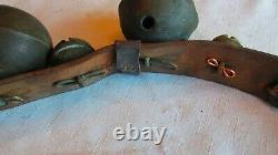 11 Vintage Brass Horse Sleigh Bells On Leather Strap 1 1/2 to 3 Bells