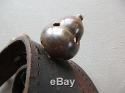 12 Vintage Horse Sleigh Bells 12-unique Brass Bells On Leather Strap #chi-00484