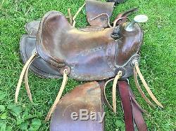 12 Vintage Kids Leather Western Pony Mini Horse Saddle w Tapaderos NICE