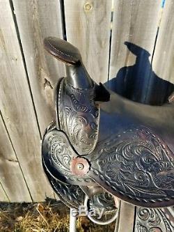 12 Vintage Western Leather Tooled Pony/Kids Saddle withHorse Head No Tapaderos