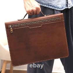 13.3 Inch Laptop Bag Vintage Men Briefcase Horse Leather