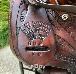14 G. H. VAUGHT Handmade Vintage Western Ranch Horse Saddle w Bear Trap
