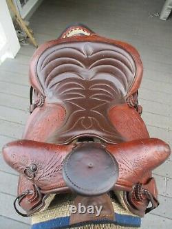 14'' Vintage Big horn Pioneer lady cutter Tooled Western Saddle FQH BARS #P512