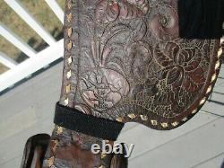 14'' Vintage King Brand Big horn Buckstitched Tooled Western Saddle QH BARS