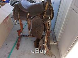 14 Vintage Leather Western Horse Saddle w Tapaderos For Riding Or Decor