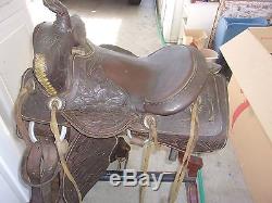 14 Vintage Leather Western Horse Saddle w Tapaderos For Riding Or Decor