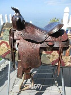 14'' Vintage Red Ranger #733 Western Brown Leather Tooled Trail Saddle Qh