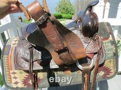 14'' Vintage Red Ranger #733 Western Brown Leather Tooled Trail Saddle Qh