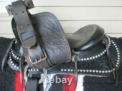 14'' Vintage Western Arabian Black Leather Studded Slick Seat Parade Saddle