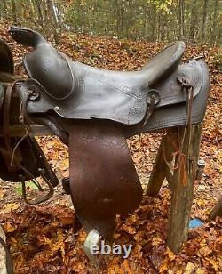 14 Vintage Western Black Leather Lichtenberger Ferguson Stamped Horse Saddle