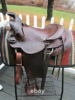 14'' Vintage Western Brown Leather Roper Slick Seat Trail Ranch Saddle Sqh Bars