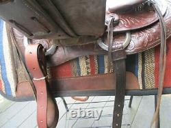 14'' Vintage Western Brown Leather Roper Slick Seat Trail Ranch Saddle Sqh Bars