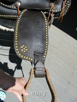 14'' Vintage Western Brown Leather Slick Seat Trail Ranch Parade Saddle Sqh Bar