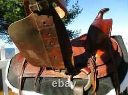 14'' Vintage Western Brown Leather Slick Seat Trail Ranch Saddle #4944 Sqh Bars