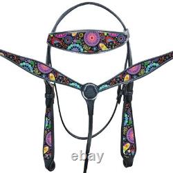 14BH Hilason Western Horse Headstall Breast Collar Set American Leather Black