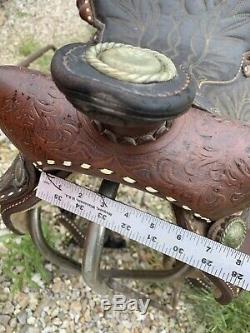 15.5 Vintage Leather stitched Western Horse Saddle w Tooling #1015