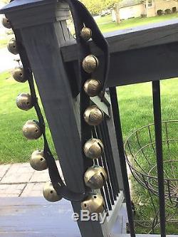 15 Antique Graduated Horse Sleigh Bells Vintage Brass & Original Leather Strap