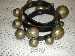 15 Graduated Vintage Brass Sleigh Bells on 62Leather Horse Harness Strap Buckle