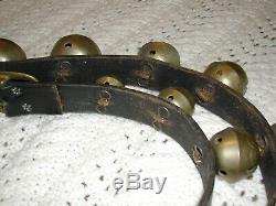 15 Graduated Vintage Brass Sleigh Bells on 62Leather Horse Harness Strap Buckle