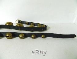 15 Graduated Vintage Brass Sleigh Bells on 71 Leather Horse Harness Strap Belt