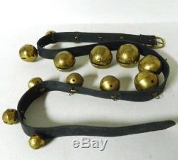 15 Graduated Vintage Brass Sleigh Bells on 71 Leather Horse Harness Strap Belt