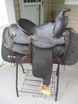 15'' Sqh Bars Vintage Western Black Leather Slick Seat Trail Ranch Mule Saddle