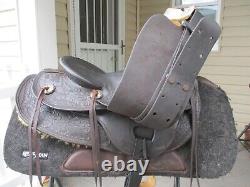 15'' Sqh Bars Vintage Western Black Leather Slick Seat Trail Ranch Mule Saddle