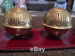 15 VINTAGE BRASS HORSE SLEIGH BELLS NEW RED LEATHER STRAP PARADE BARN