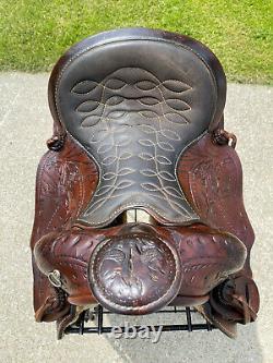 15 Vintage ACORN TOOLED Leather Western Horse Saddle QUALITY