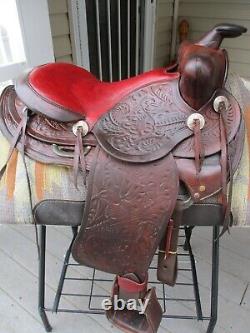 15'' Vintage Brown Leather Floral Tooled Western Trail Saddle Qhbars