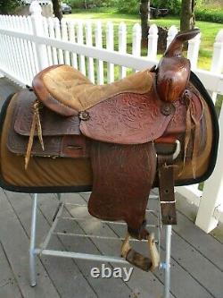 15'' Vintage Brown Leather Western Tooled Saddle Sqhb