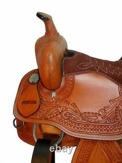 15'' Vintage Hereford Textan Roper Brown Leather Western Tooled Saddle Horse