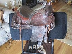 15'' Vintage Leather Western Hand Tooled Trail Saddle Quarter horse bars #918