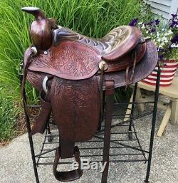 15 Vintage Round Skirt Tooled Western Horse Saddle