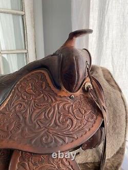 15 Vintage TexTan Hereford Western Equitation Saddle with Floral Leather Tooling