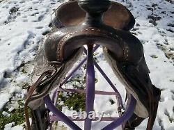 15'' Vintage Tooled Western Saddle acorn Simco Buford, Longhorn