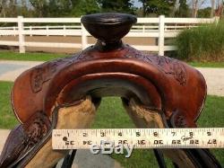 15 Vintage Western Saddle w Horse Head Tooling
