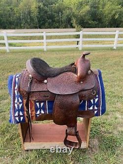 16 Hereford Brand Tex Tan Vintage Western Horse Trail Saddle Fully Tooled