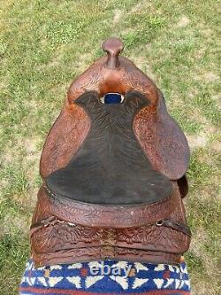 16 Hereford Brand Tex Tan Vintage Western Horse Trail Saddle Fully Tooled