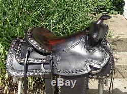 16 Vintage Black Leather Western Horse Parade Saddle w Diamond Studs