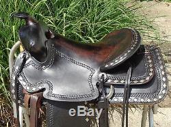 16 Vintage Black Leather Western Horse Parade Saddle w Diamond Studs