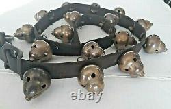 16 Vintage Brass Acorn Bells on 44 Leather Strap for Horse or Sleigh