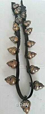 16 Vintage Brass Acorn Bells on 44 Leather Strap for Horse or Sleigh