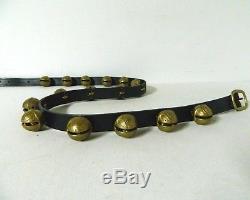 16 Vintage Brass Sleigh Bells (Size 4) on 64 Leather Horse Harness Strap Belt